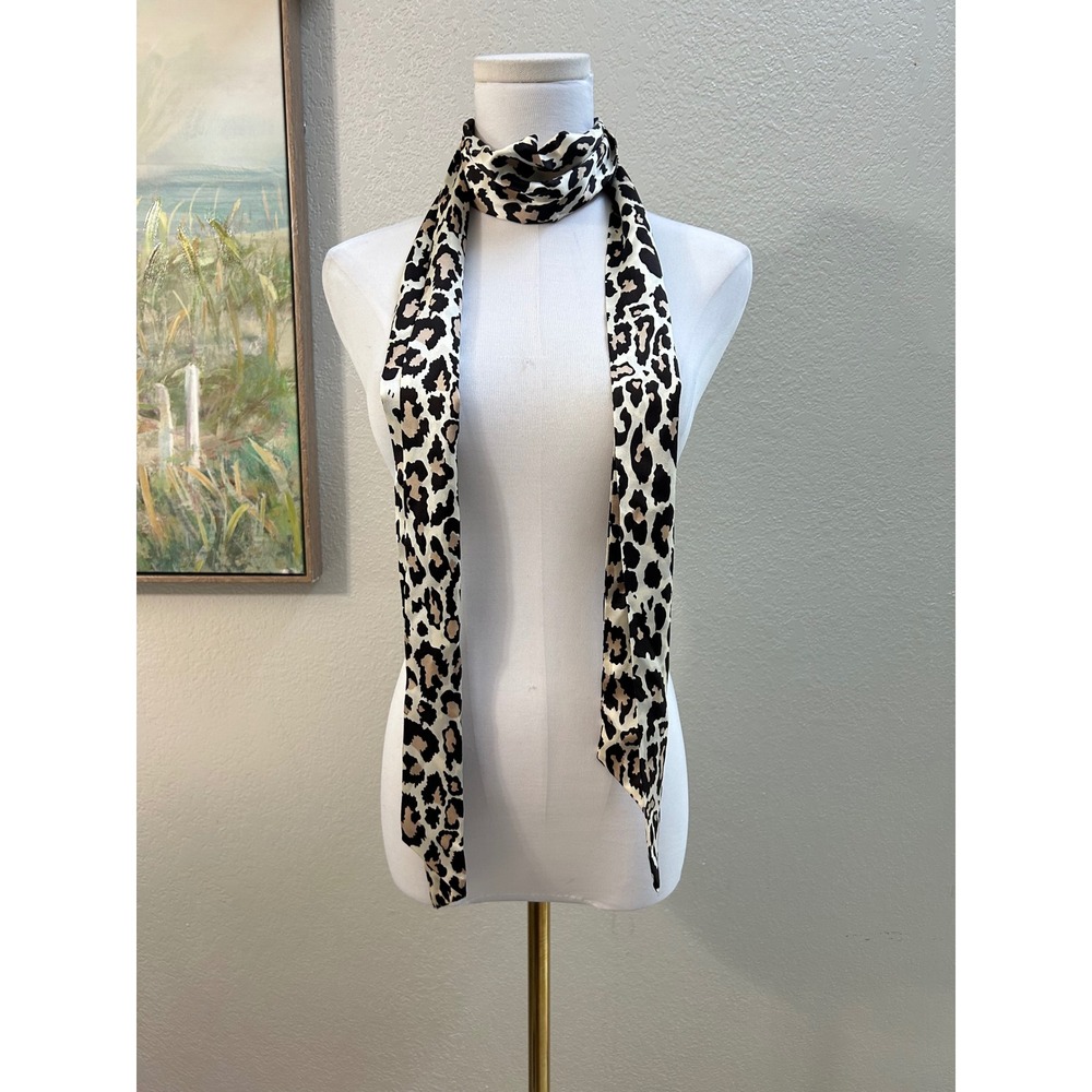 New York & Company 100% Silk Leopard Animal Print Skinny Scarf NWT